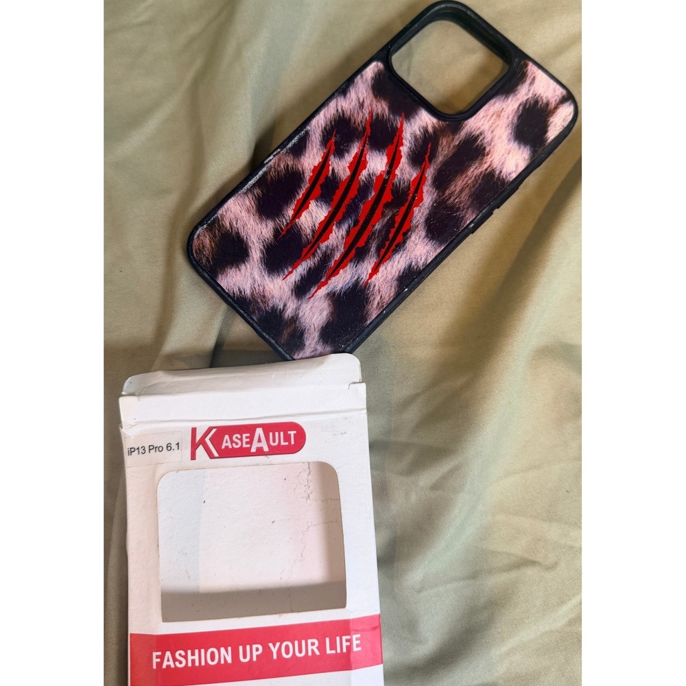 Kaseault iPhone 13 Pro Case Leopard Print Red Claw Marks Animal Pattern Cover